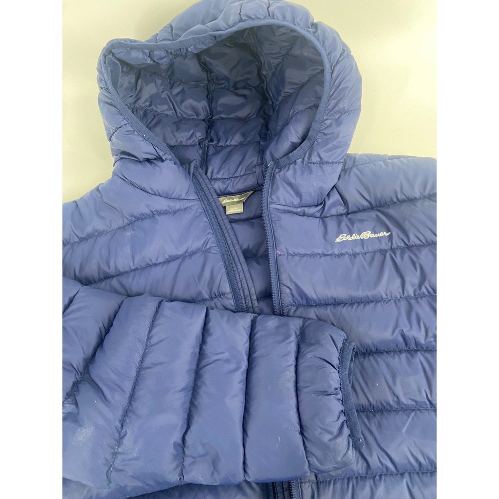 Eddie Bauer Kids Blue Down Puffer Jacket Hooded Winter Coat Size XL- Tiny Flaw